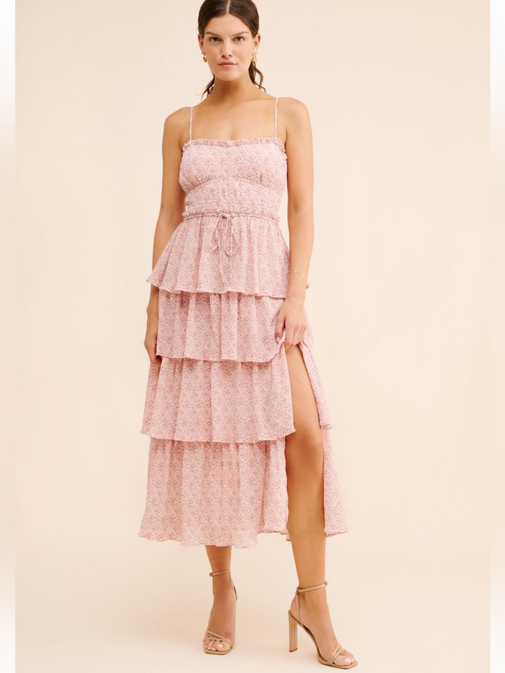 ASTR The Label Harriet Tiered Midi Dress Cottagecore Fairy High Slit Dress Sz S